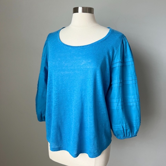 NEW Chico's Women Linen Blouse Balloon Sleeves in Poolside Blue Sz 1 (US… - Picture 6 of 15